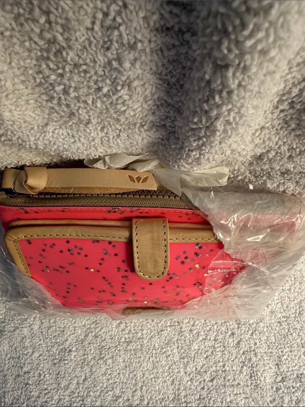 Consuela (Shine) Pink Star-Print Women's Slim Wallet with Natural Leather Trim - Picture 3 of 3